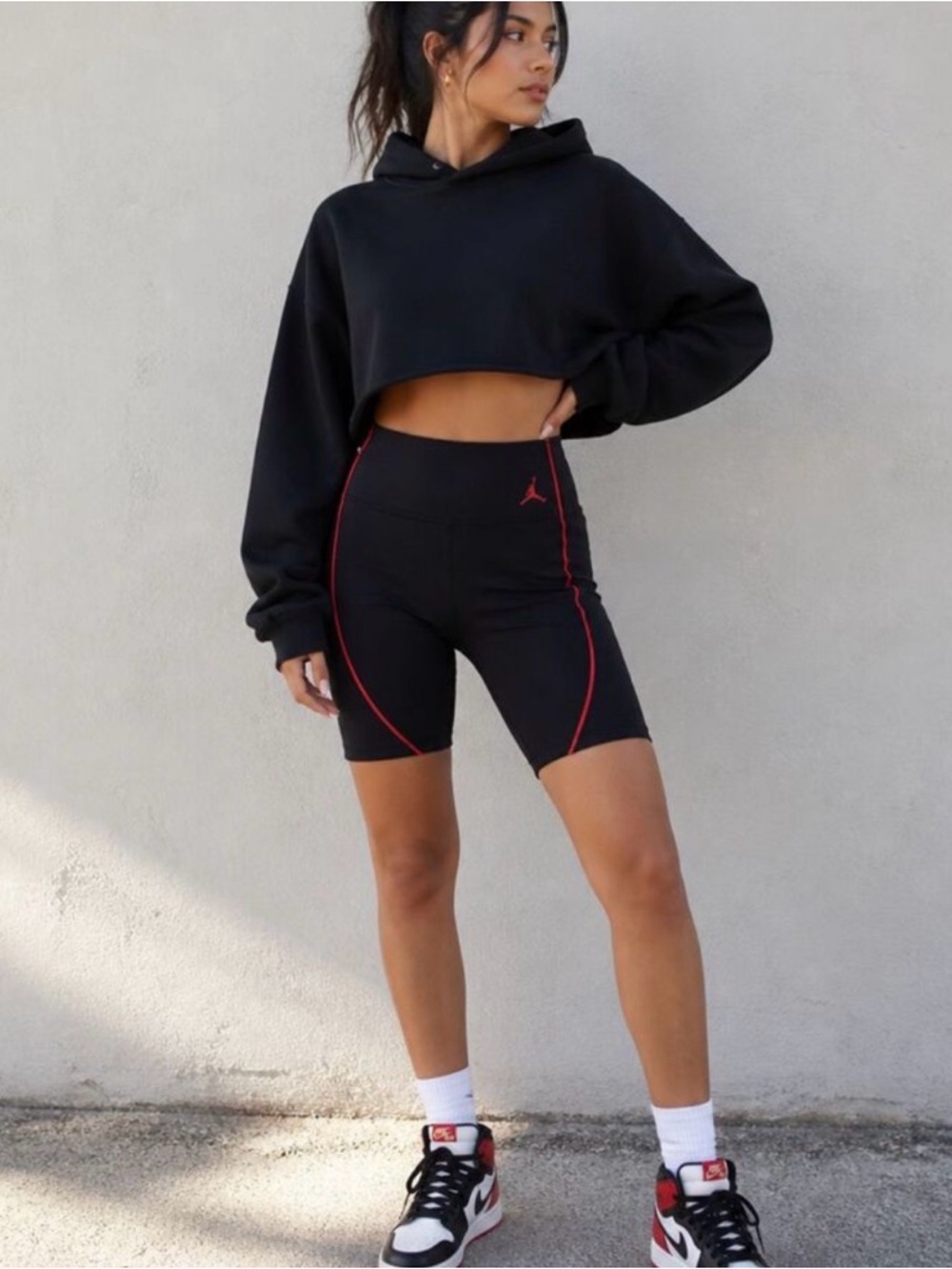 Jordan Black Bike Shorts with Red Contrast Stitching - Picture 5 of 8